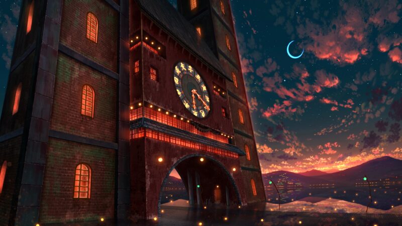 Clock Tower Beneath the Crescent wallpaper 4K