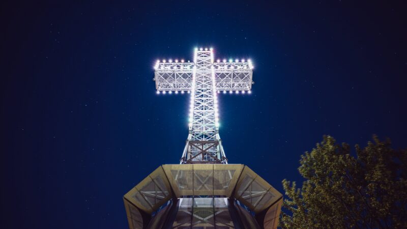 Cross Above Montreal Glowing at Night wallpaper 4K