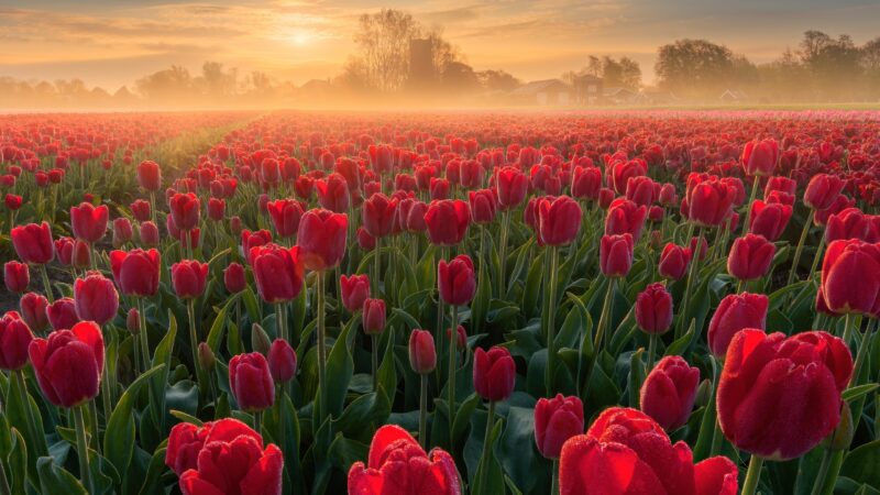 Dutch Tulip Fields at Sunrise wallpaper 4K