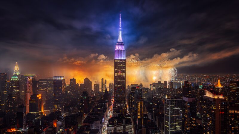 Empire State Lit by Fireworks wallpaper 4K