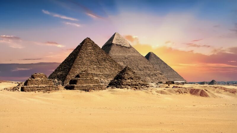 Giza Pyramids Sunset | Ancient Desert Light Desktop wallpaper 4K