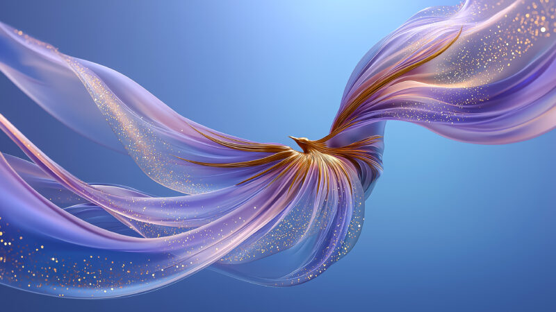 Golden Bird Amid Purple Sparkles wallpaper 4K