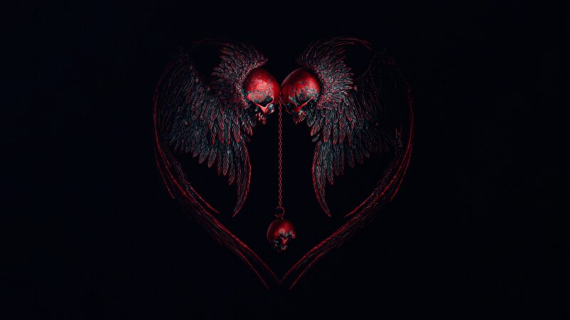 Gothic Wings Over a Skull Heart wallpaper 4K