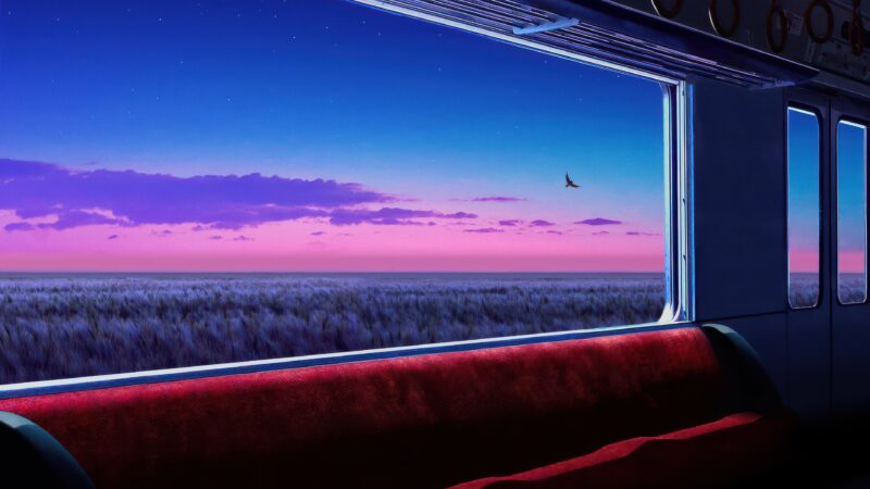 Lonely Train Cuts Through Evening Sky wallpaper 4K