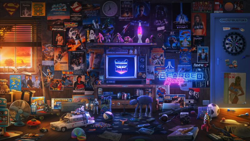 Neon Glow of a Retro Den wallpaper 4K