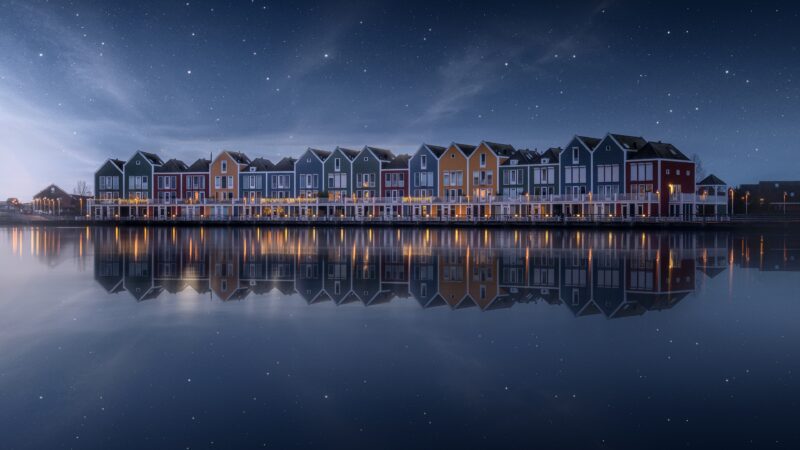 Rainbow House Reflected in Still Water wallpaper 4K