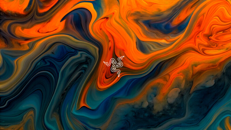 Razer Logo Swirls Desktop | Orange & Blue Fluid Art wallpaper 4K