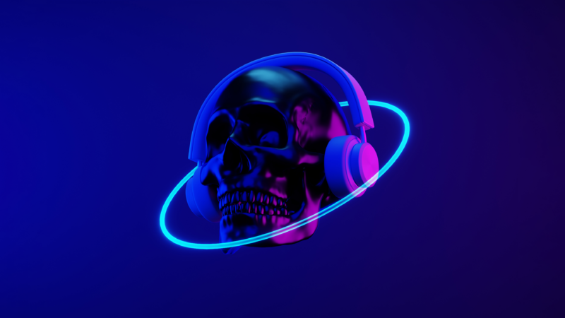 Synthwave Skull Drops the Beat wallpaper 4K