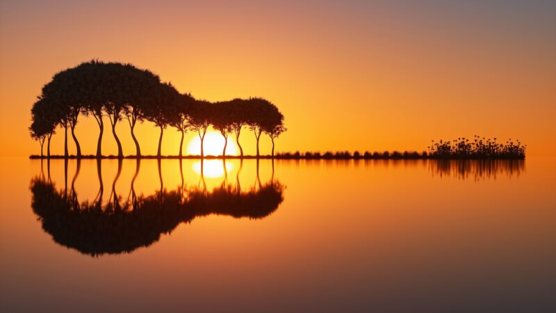 Trees Guitar Sunset | Scenic Desktop View wallpaper 4K