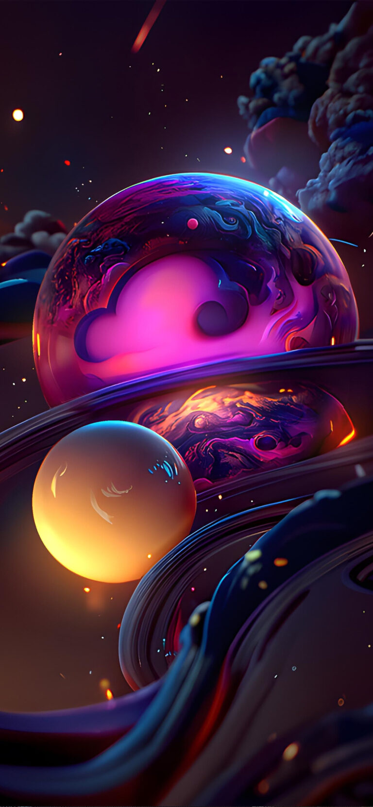 Neon Spheres iPhone | Abstract Glowing Orbs wallpaper 4K