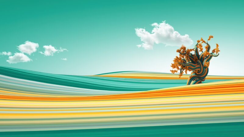 Abstract Tree & Flowing Hills | Scenic Landscape Desktop wallpaper 4K