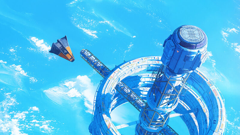 Anime Sci-Fi Space Station Rings Blue Sky iPhone Wallpaper 4K wallpaper 4K