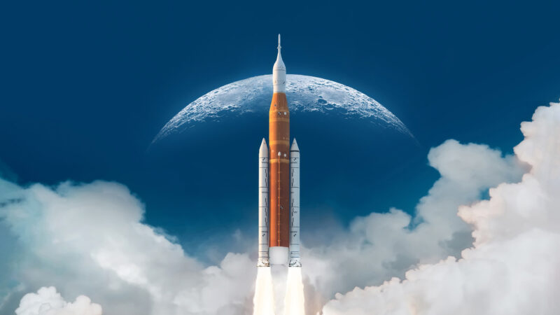 Apollo Rocket Piercing Through Moonlit Clouds wallpaper 4K
