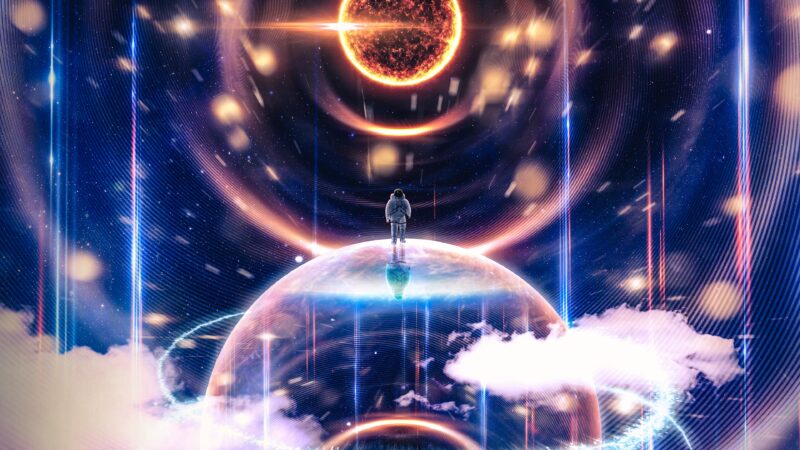 Astronaut Adrift Between Earth And Sun wallpaper 4K