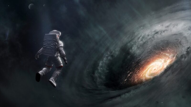 Astronaut Black Hole | Space Descent Desktop wallpaper 4K