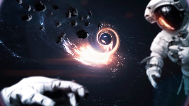 Astronaut Falls Into Swirling Black Hole wallpaper 4K