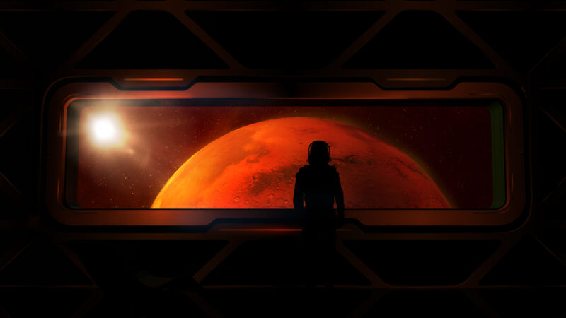 Astronaut Silhouette On A Red Martian Horizon wallpaper 4K