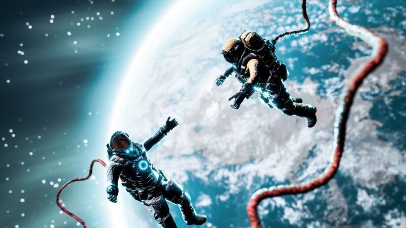 Astronauts Adrift Above Alien World wallpaper 4K