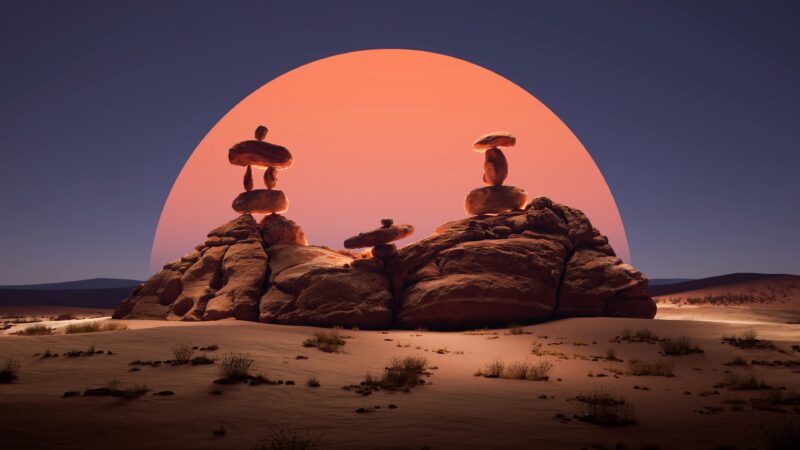 Balancing Desert Rocks Glow at Sunset wallpaper 4K