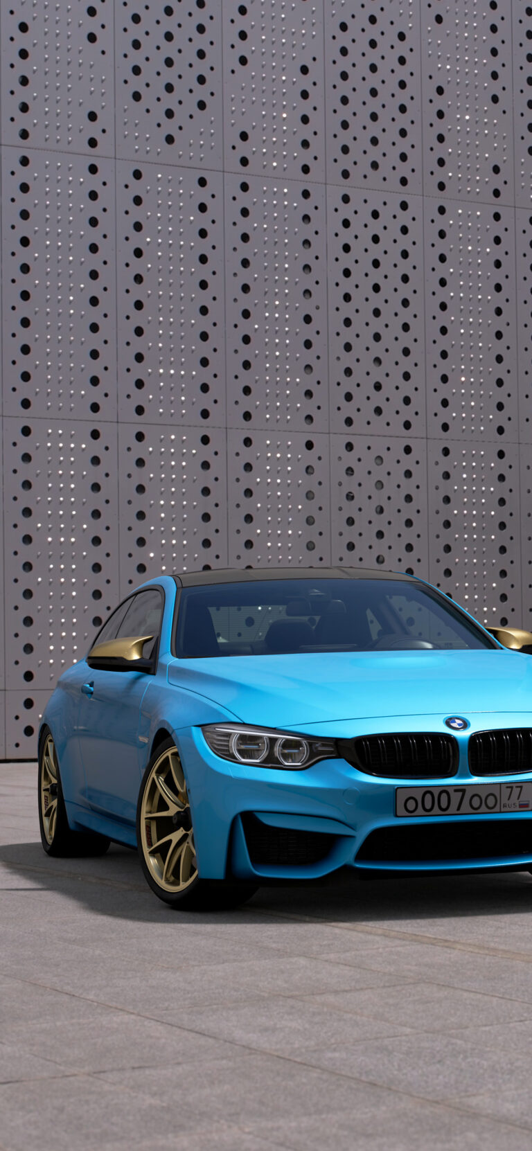 Blue BMW M4 iPhone | Gold Rim Detail wallpaper 4K