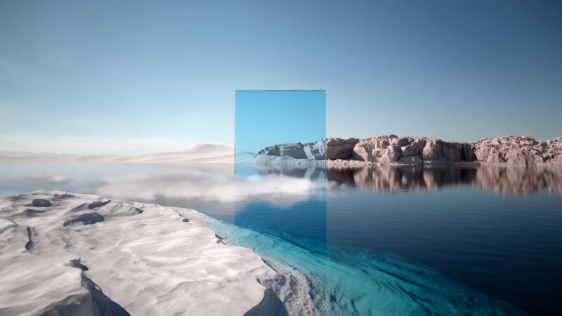 Blue Mountain Reflections in Geometric Serenity wallpaper 4K