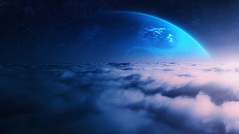 Blue Planet Floating Serenely Above Cloud Layer wallpaper 4K