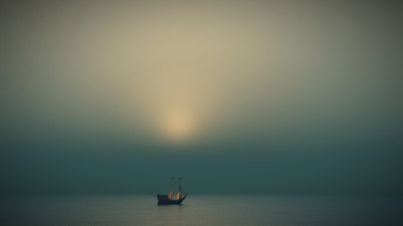 Calm Water Boat | Golden Horizon Desktop wallpaper 4K