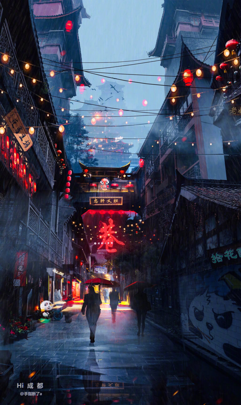 Chengdu Neon Alley Panda Mural Night iPhone Wallpaper HD wallpaper 4K
