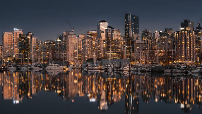 City Skyline at Night | Calm Water Reflections Desktop wallpaper 4K
