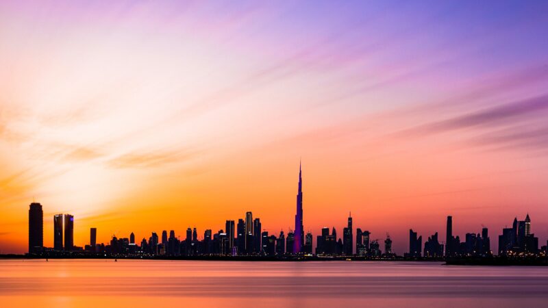 City Sunset Skyline | Glowing Urban Desktop wallpaper 4K
