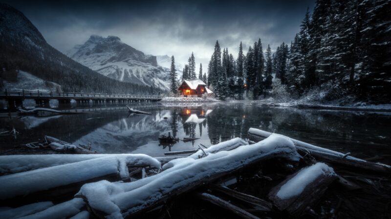 Cozy Cabin Buried In Winter Snow wallpaper 4K