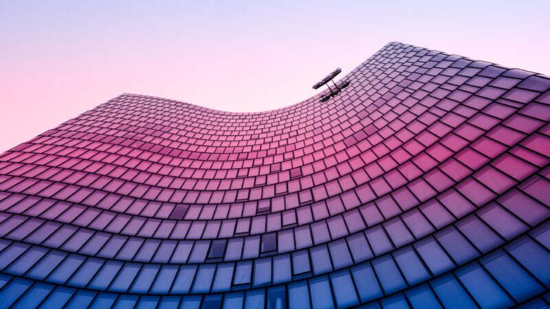 Curved Building | Pink & Blue Modern Design Desktop wallpaper 4K