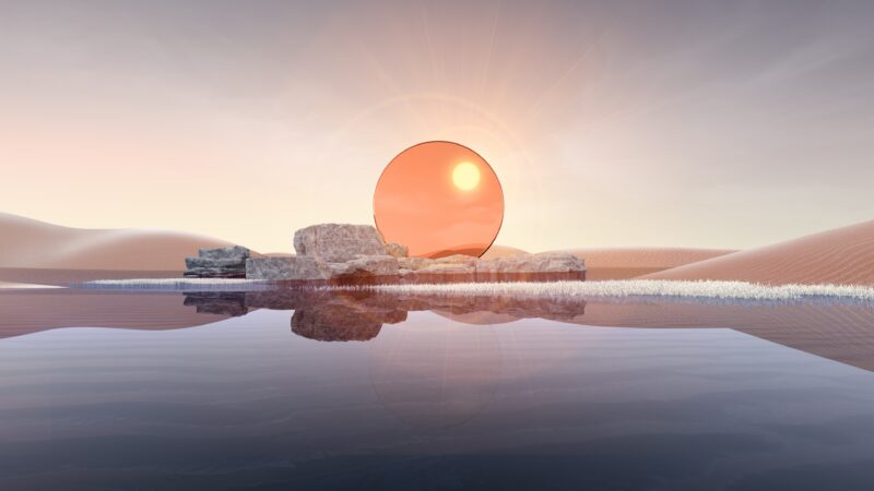 Desert Sunset Mirrors in Still Waters wallpaper 4K