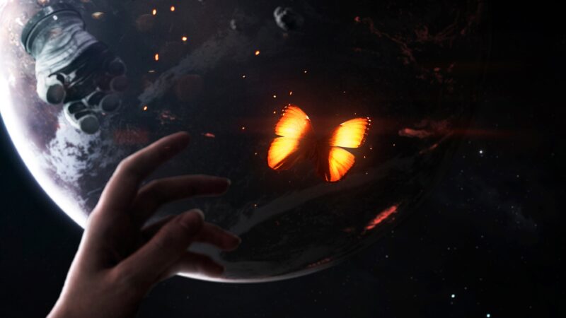 Dreaming Astronaut Chases Butterfly Through Space wallpaper 4K