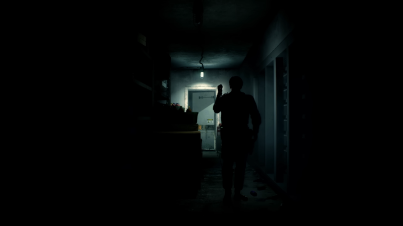 Dark Hallway with Gun-Wielding Silhouette Desktop Wallpaper 4K wallpaper 4K