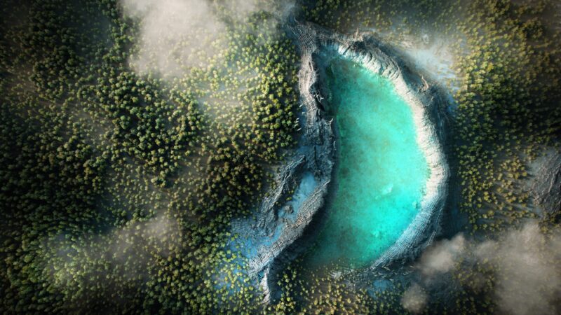 Emerald Crater Lake From Above wallpaper 4K