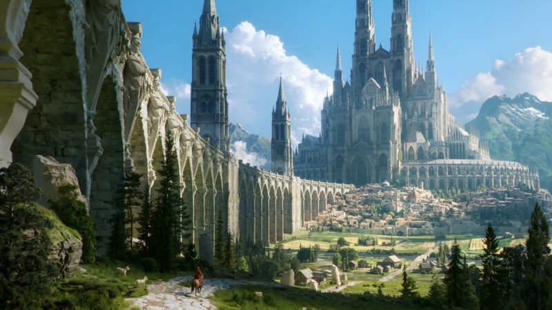 Fantasy City Stone Bridge Desktop | Gothic Architecture View wallpaper 4K