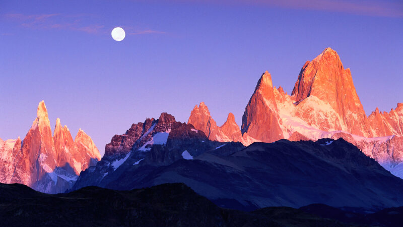Fitz Roy Peaks Rise Under a Full Moon wallpaper 4K