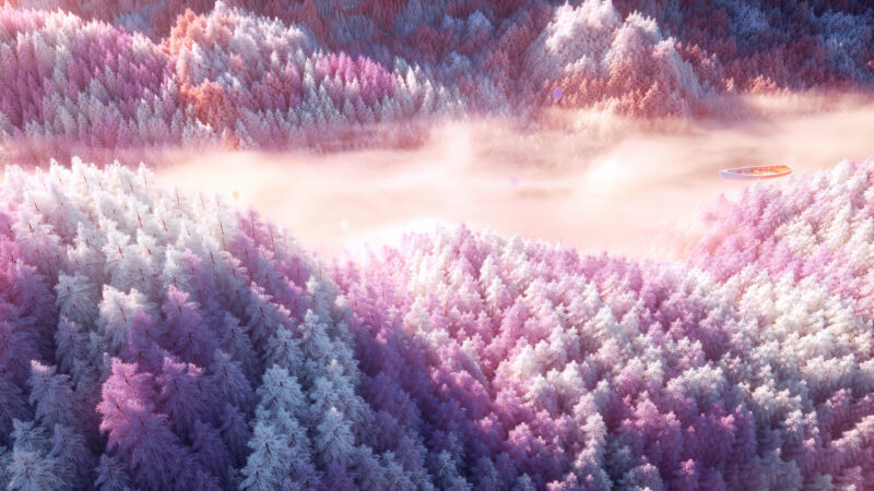 Floating Boats Drifting Through Pink Foggy Skies wallpaper 4K