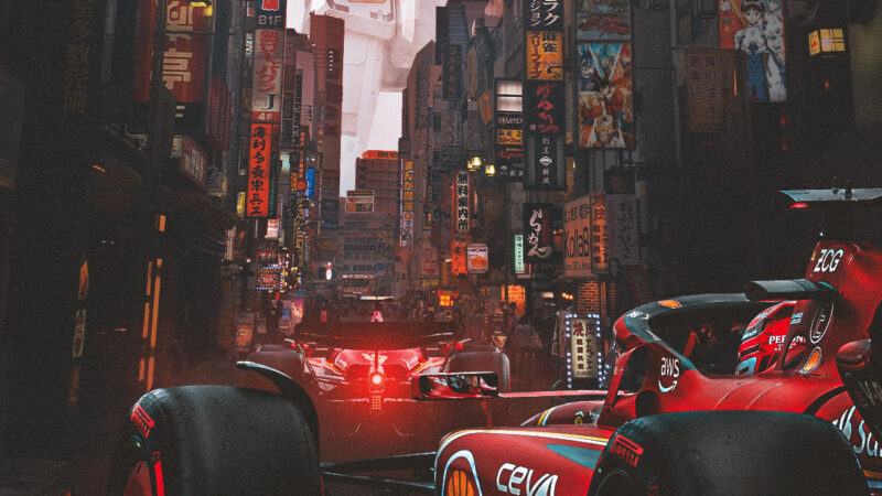 Formula 1 Cityscape | Neon Robot iPhone wallpaper 4K