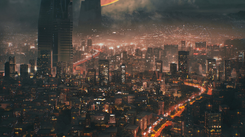 Giant Moon Cityscape iPhone | Urban Night View wallpaper 4K