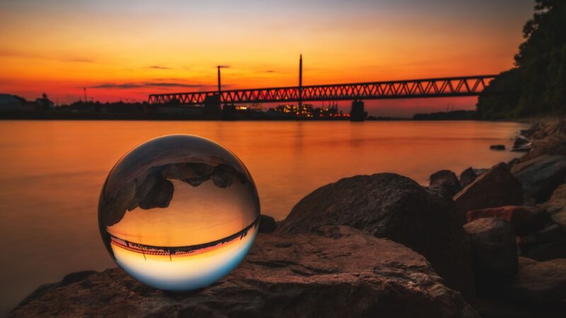 Glass Orb Sunset | Bridge Reflection Desktop wallpaper 4K