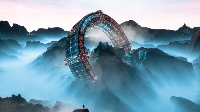 Halo Mountain Range Desktop | Sci-Fi Ring Structure wallpaper 4K