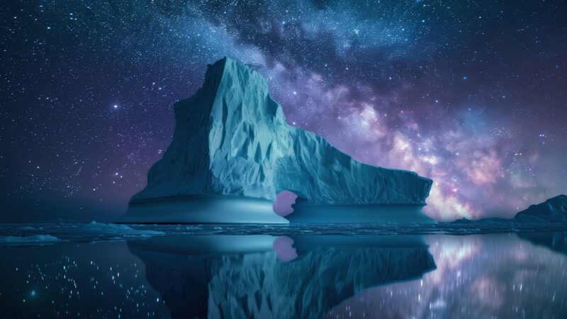 Icebergs Float Beneath a Milky Way wallpaper 4K