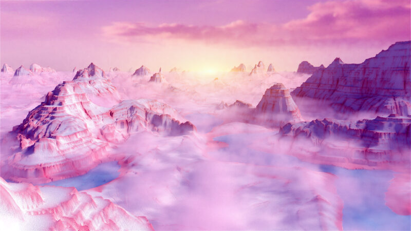 Infrared Pink Clouds Over Mountain Landscape wallpaper 4K