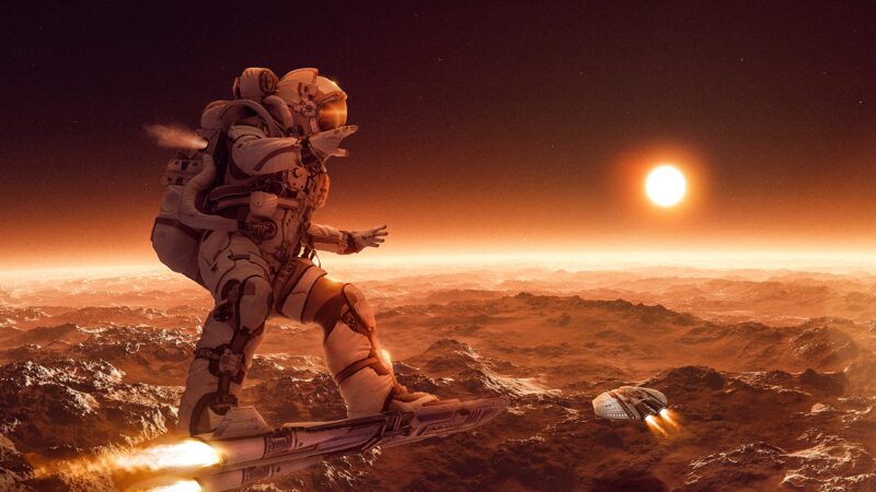 Jetpack Astronaut Racing Sun Along Earth Orbit wallpaper 4K