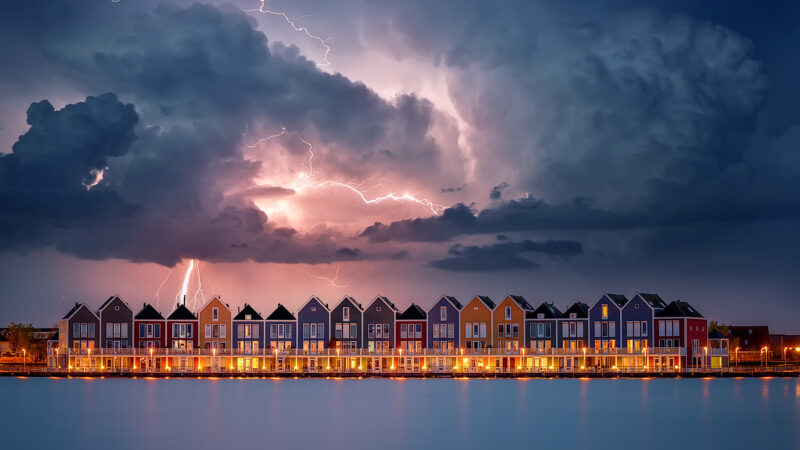Lightning Storm Over Dutch Waterfront Desktop Wallpaper 4K wallpaper 4K