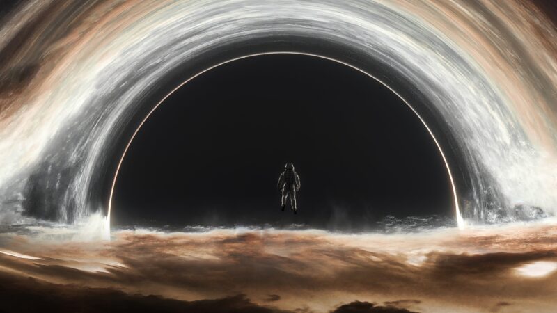 Lone Astronaut Crosses Interstellar Threshold wallpaper 4K