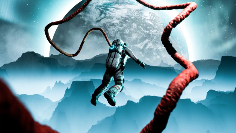 Lone Explorer Scaling Mountains Beyond Stars wallpaper 4K