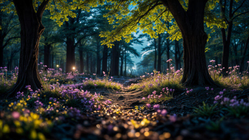 Magical Spring Forest Blooms in Surreal Light wallpaper 4K